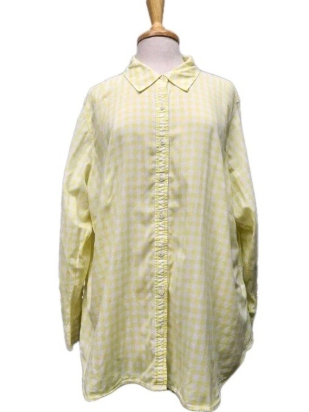 Talbots Women's Button Down Blouse Yellow Gingham 100% Cotton Size 3X Spring